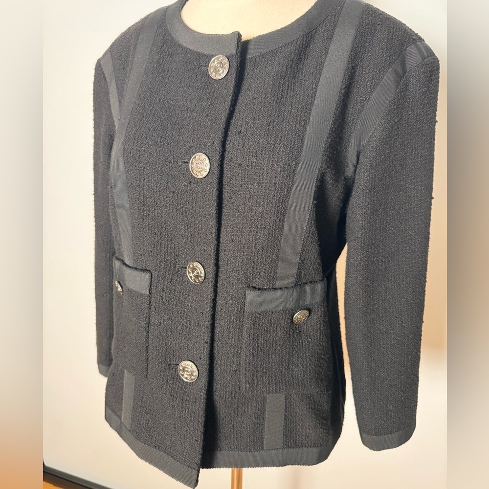 Chanel 2013 Black Cotton Tweed 3/4 Sleeve Jacket – Size 40 - Picture 15 of 15